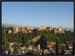 Warowny, Andaluzja, Alhambra, Panorama, Granada, Hiszpania, Miasta